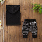 2PCS Toddler Kids Baby Boy Sleeveless Hooded Clothes T-shirt Tops Camo Pants Outfits - D&A