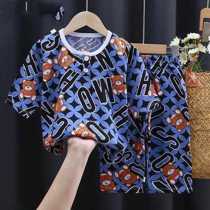Summer Clothes Cotton Silk Air-conditioning Clothes Baby Clothes Alphabet bear - D&A