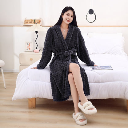 Nightgown Unisex Thickened Long-sleeved Pajamas Black - D&A