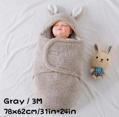 Super Soft Baby Sleeping Bag Fluffy Fleece Newborn Blanket Swaddle Blankets, Unisex Baby Wrap For Newborn Baby Boys Girls With Head-Protecting & Head-Supporting Function, Wearable Swaddle Sleep Sack Gray 3M - D&A