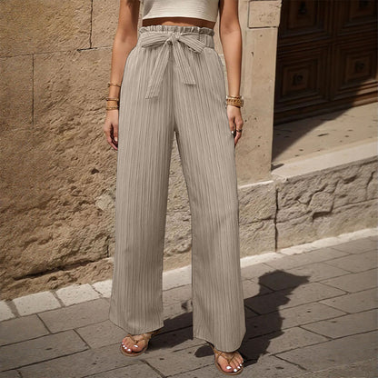 Tied Lotus Leaf Elastic Trousers Khaki - D&A