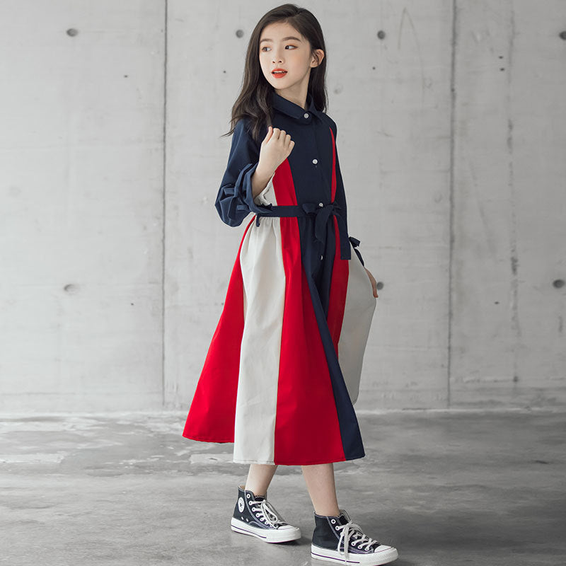 Korean Version Of The Big Kids Girls Multi-color Stitching Fashion A-line Skirt - D&A