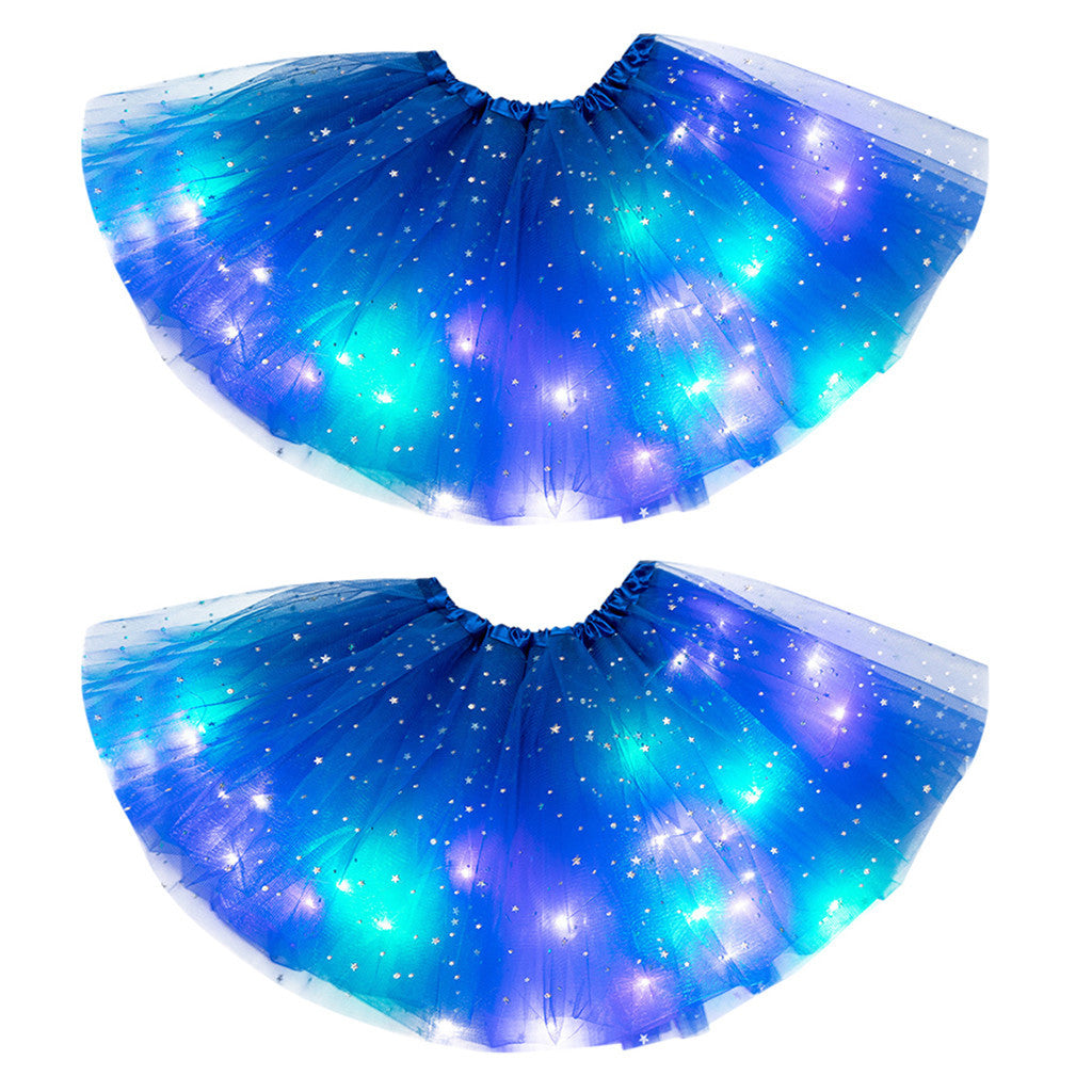 Magical & Luminous LED Princess Halloween Tutu Skirt Sequins Shiny Skirt 2pcs Dark Blue - D&A