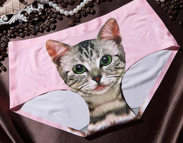 3D printing Women's Pussycat Panties Anti Emptied Cat Printing Underwear Women Panty Sexy Briefs Women Seamless Control Girls M - D&A