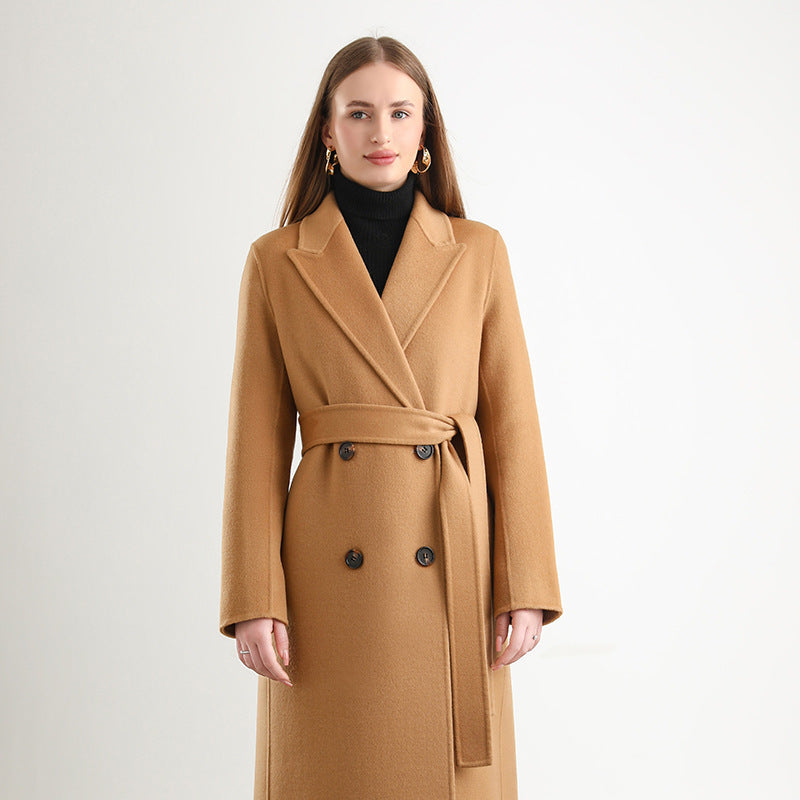 Women's Mid-length Woolen Wool Overcoat Coat Camel - D&A
