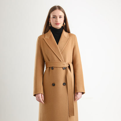 Women's Mid-length Woolen Wool Overcoat Coat Camel - D&A