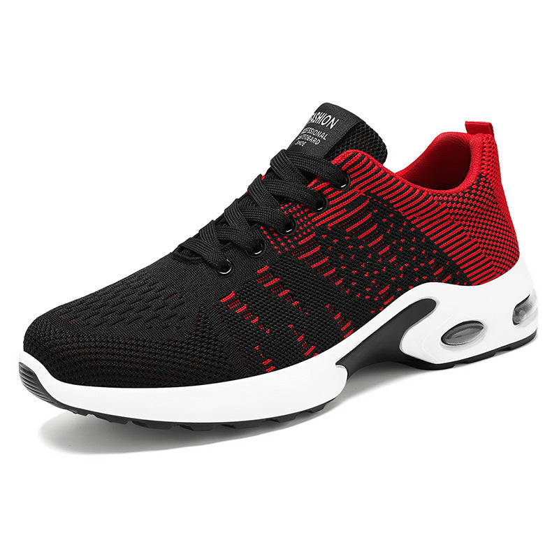 Men's Flyknit Mesh Breathable Casual Soft Sole Sneakers B9312 Black And Red - D&A