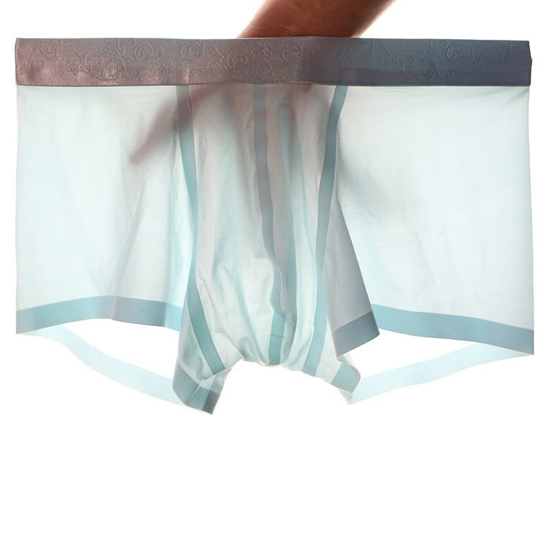 Men's Boxer Briefs Ice Silk Traceless Mid Waist Shorts Light Blue - D&A
