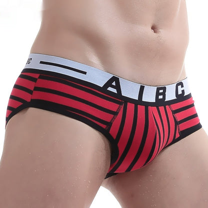 Men's Triangle Underwear Refined Cotton Striped Fashion Red - D&A