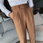 Autumn Retro High Waist Business Pure Color Straight Casual Trousers - D&A