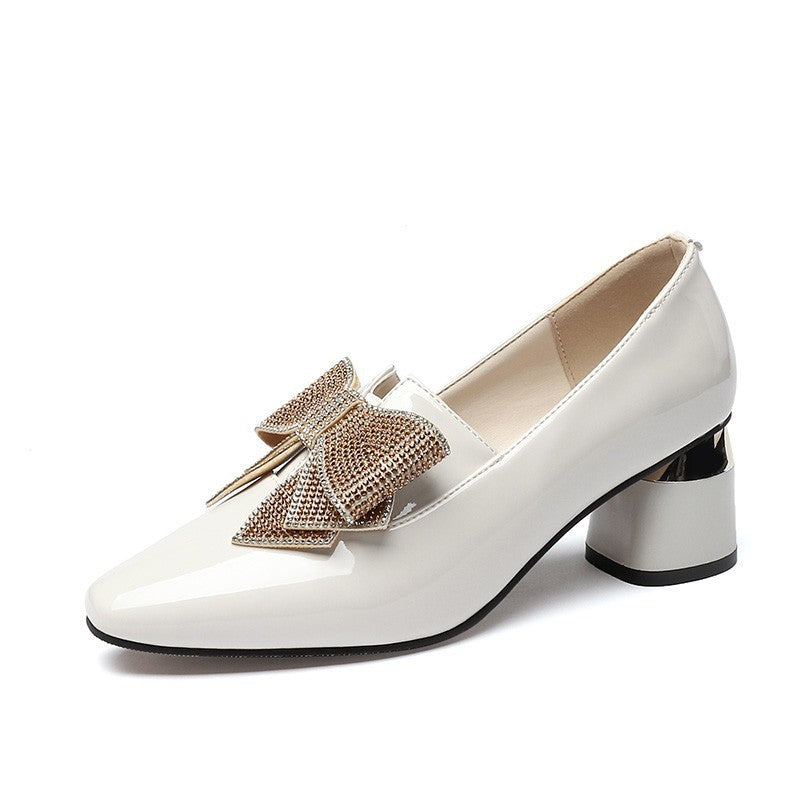 Rhinestone Bow High Heel Women's Shoes Beige - D&A