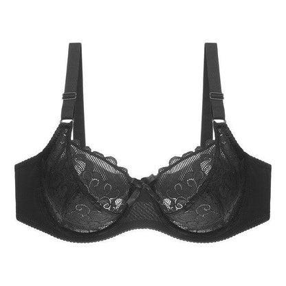 Pure color bra lace women's plus size bra underwear Black - D&A