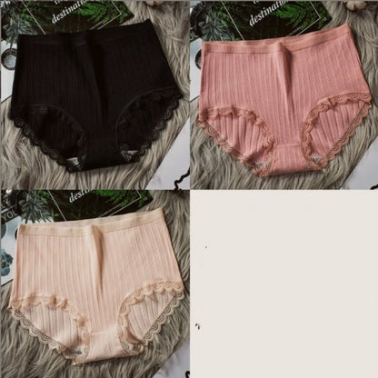 Women High Waist Breathable Cotton Underwear Black pink skin tone - D&A
