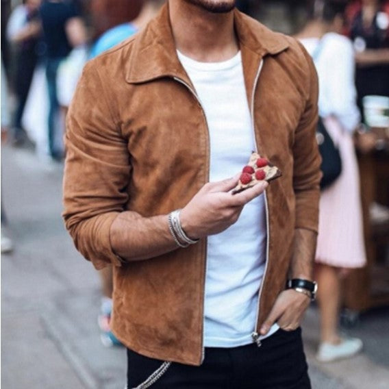 Men Slim Turn down Collar Jackets Fashion Sweatshirt Jacket Tops Casual Coat Outwear Khaki - D&A