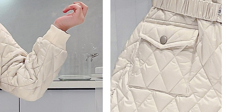 Large Lapel Warm Padded Jacket With Fleece Thick Coat Waist - D&A