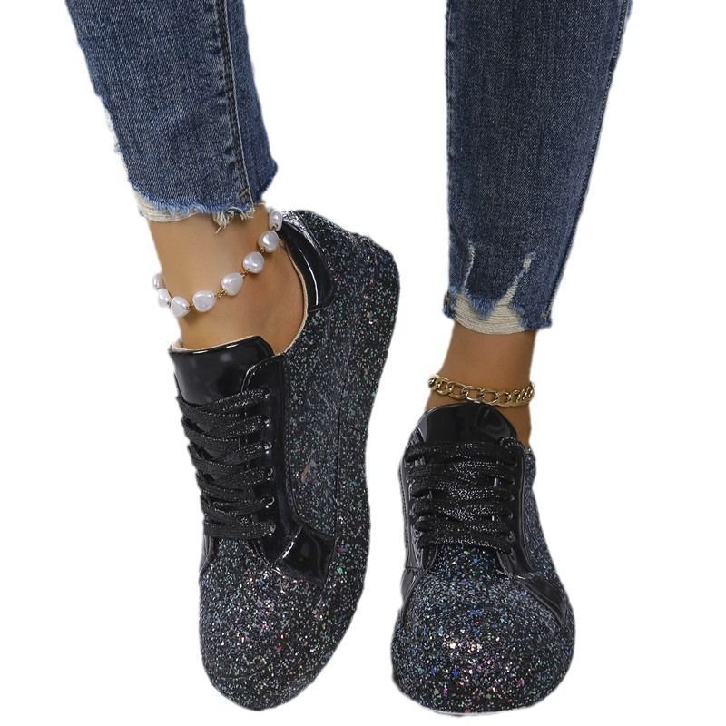 Plus Size Sequins Casual Fashion Shoes Women Front Lace Up Sneaker Women - D&A