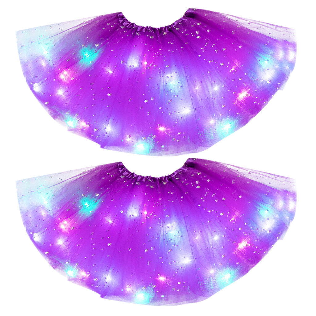 Magical & Luminous LED Princess Halloween Tutu Skirt Sequins Shiny Skirt 2pcs Purple - D&A