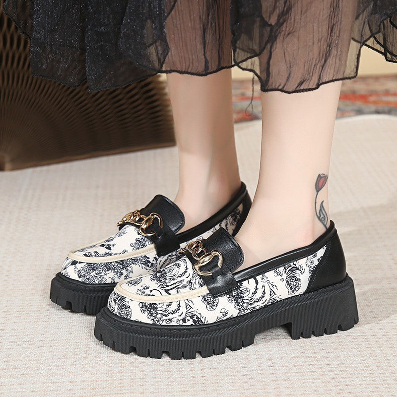 Plus Size National Style Muffin Platform Loafers Female Fashionable Golden Chain - D&A