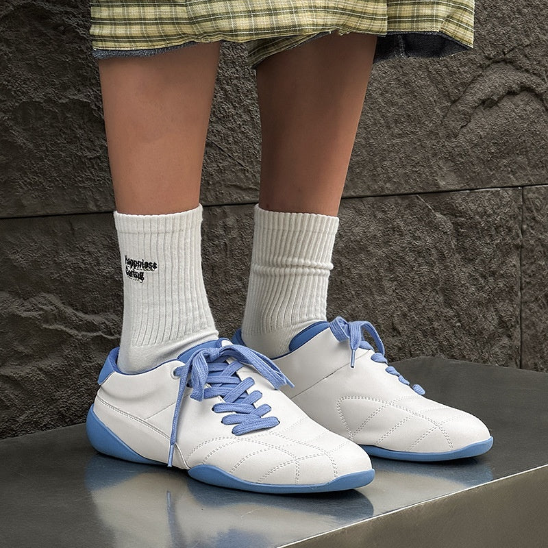 Oblique Lace-up Flat Retro Sports Casual Shoes White Male - D&A
