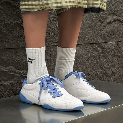 Oblique Lace-up Flat Retro Sports Casual Shoes White Male - D&A
