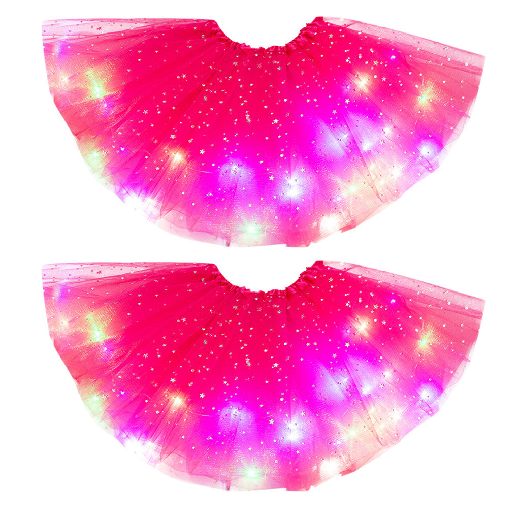Magical & Luminous LED Princess Halloween Tutu Skirt Sequins Shiny Skirt 2pcs Rose red - D&A