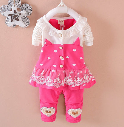 BibiCola Baby Girls Clothing Sets Toddle Tracksuits Kids Tops Pants 2pcs Tracksuits Kids Girls Clothes Baby Girl Clothes Set Rose red - D&A