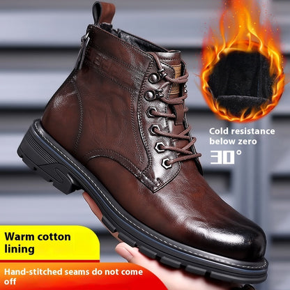 British Style All-matching Work Clothes Ankle Boots Fashion Haulage Motor Leather Boots Brown Cotton Shoes 2 - D&A