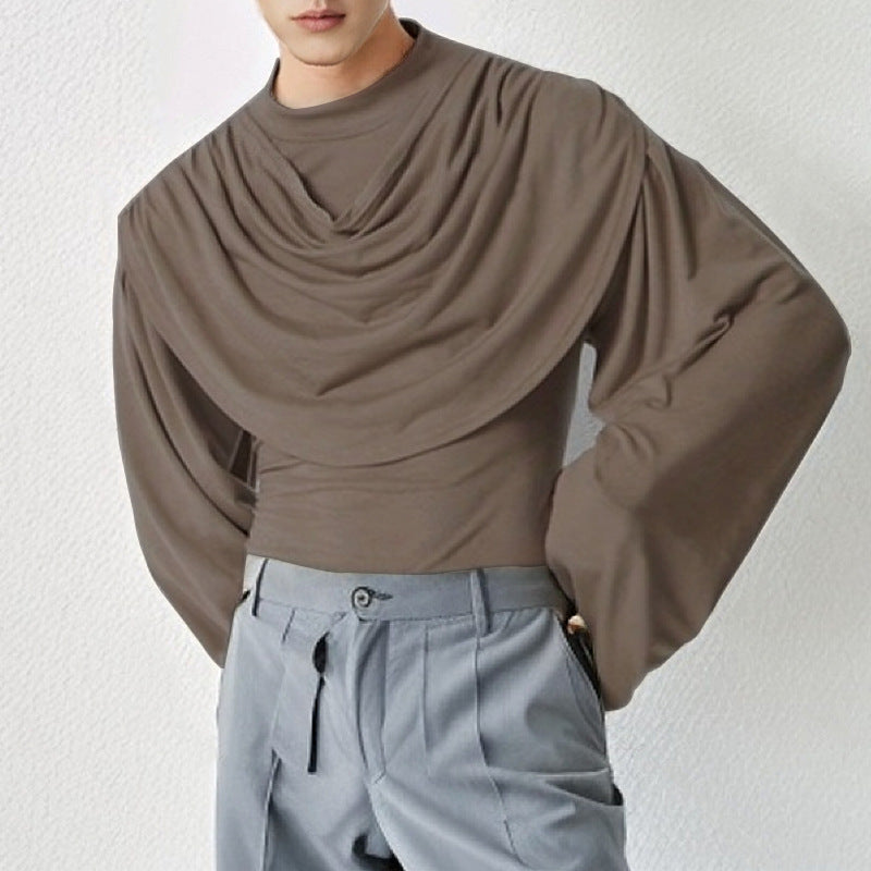Men's High Collar Slim Fit Long Sleeves Swing Collar T-shirt - D&A