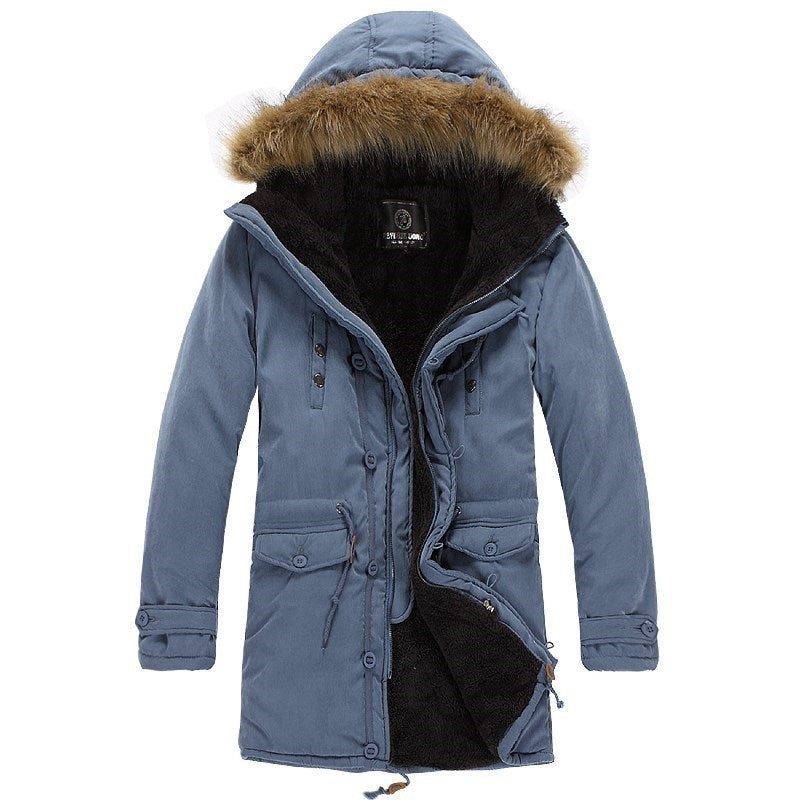 Men's Warm Overcoat Winter Coat Parka Cotton Jackets Blue - D&A
