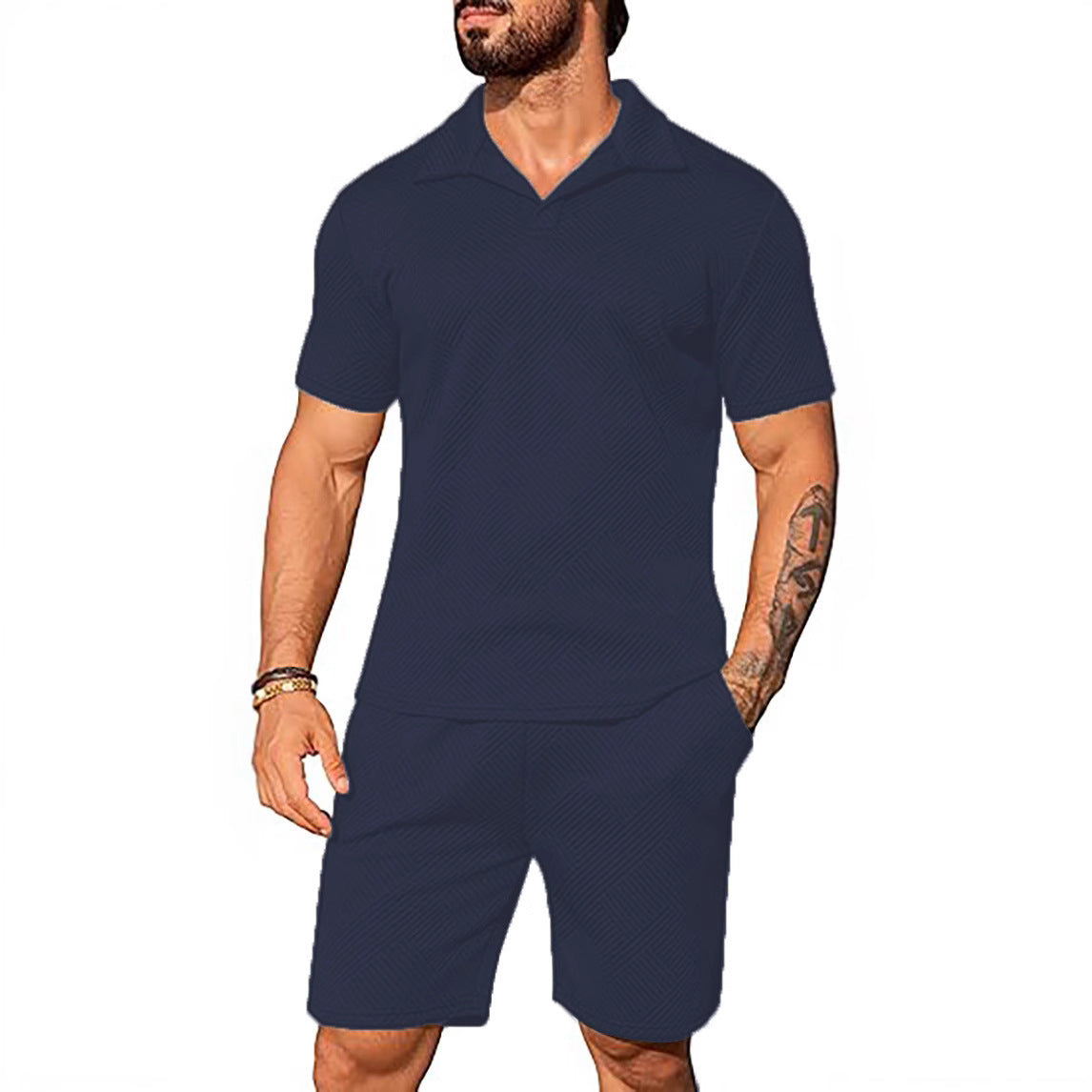 Men's Casual Solid Color Polo Short Oversleeves - D&A
