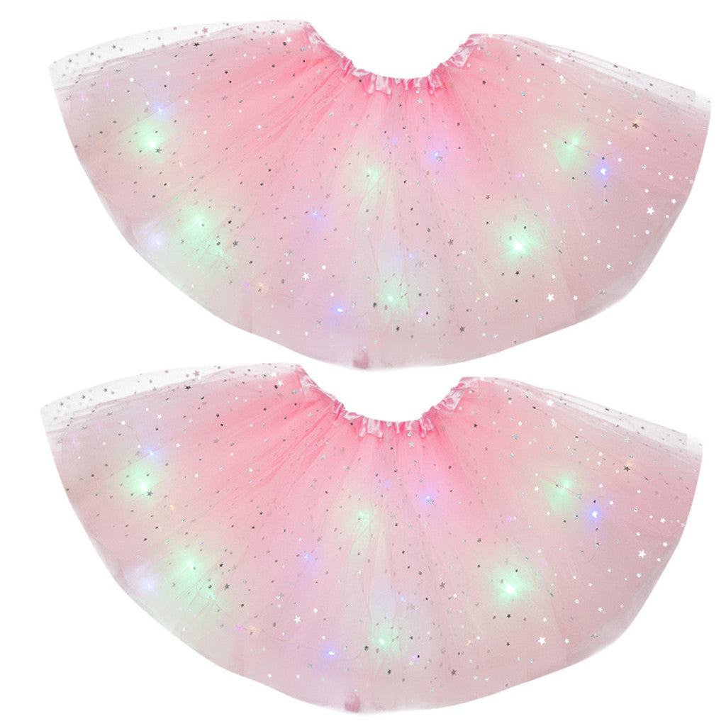 Magical & Luminous LED Princess Halloween Tutu Skirt Sequins Shiny Skirt 2pcs Pink - D&A