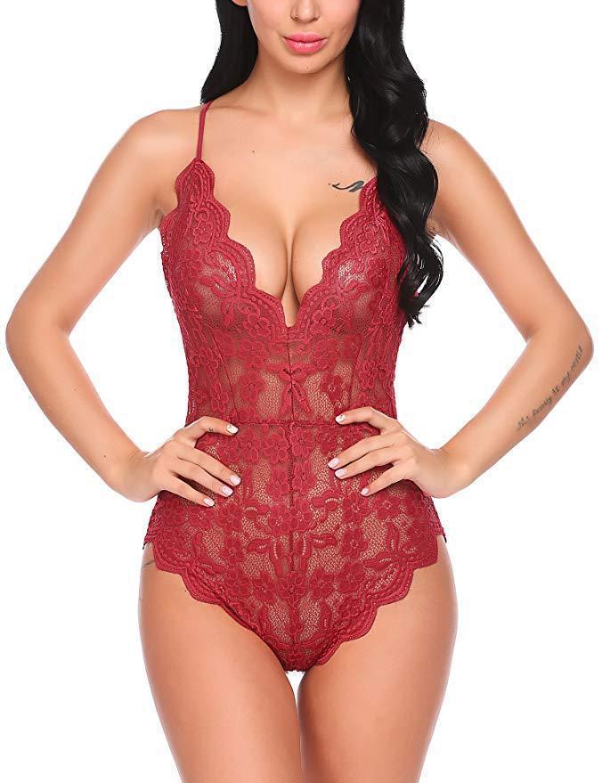 Lingerie Lace Coveralls Wine red - D&A