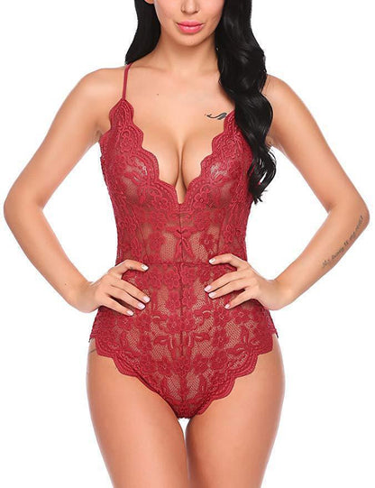 Lingerie Lace Coveralls Wine red - D&A