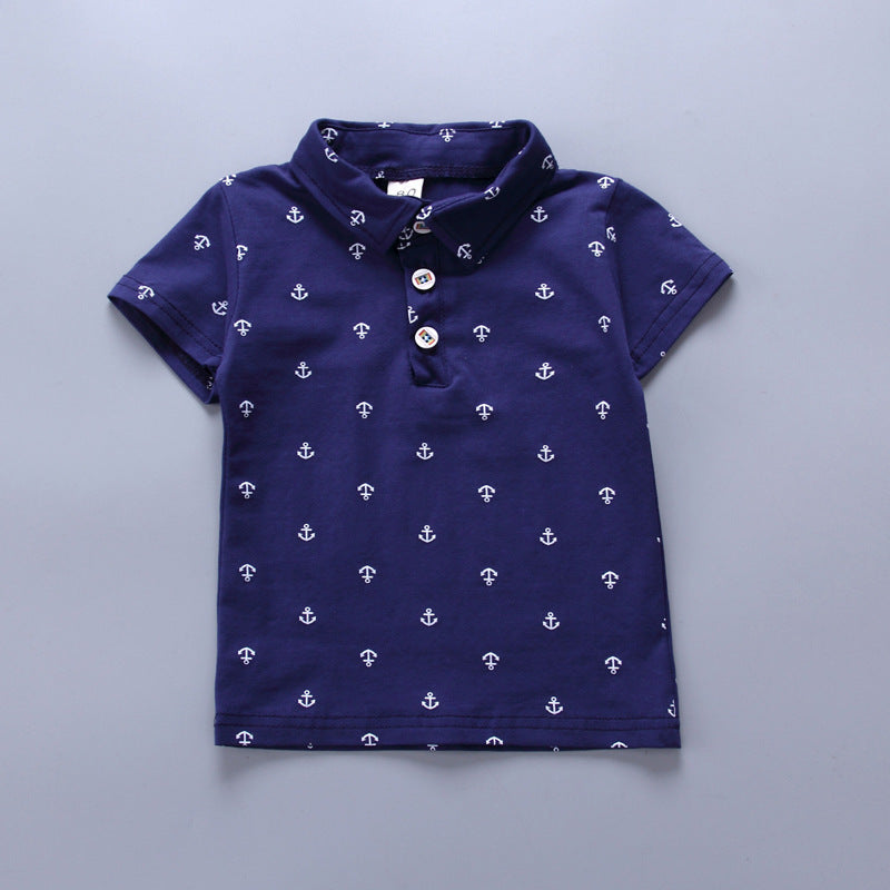 Anchor printed boy boy suit Korean short sleeve spring summer children's wear - D&A
