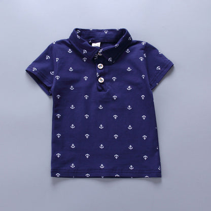 Anchor printed boy boy suit Korean short sleeve spring summer children's wear - D&A