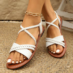 Women's Summer Elastic Band Slip-on Comfortable Lightweight Roman Flat Sandals - D&A