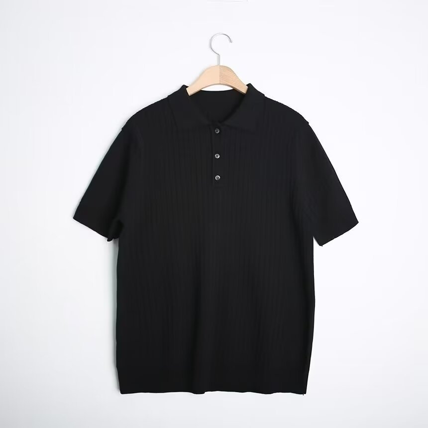 Polo Collar Polo Shirt Knitted Short Sleeve K03 Black - D&A