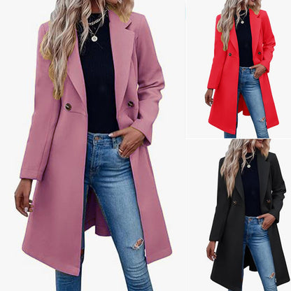 Long Woolen Women's Waist-controlled Lace-up Double Breasted Coat - D&A