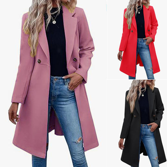 Long Woolen Women's Waist-controlled Lace-up Double Breasted Coat - D&A