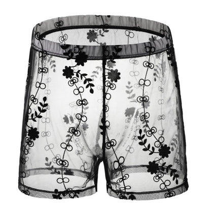 Mesh Sexy Arrow Loose Four-corner Transparent Lace Personality Pants Black - D&A