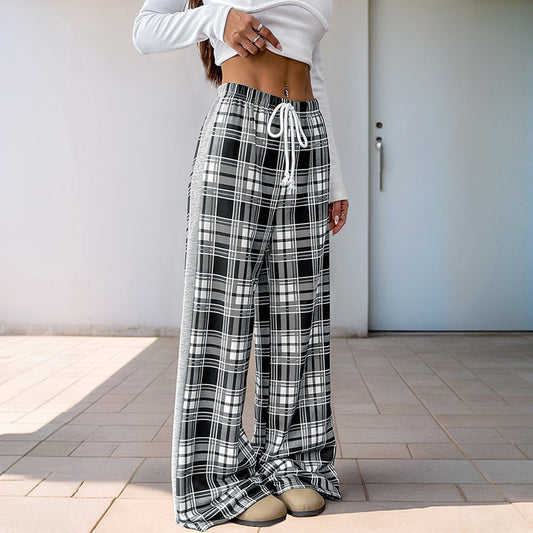 Casual Plaid Stitching Wide-leg Pants For Women - D&A