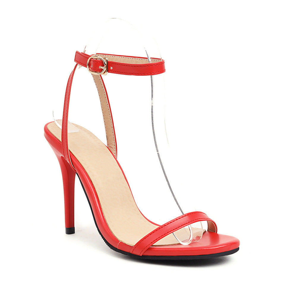 Sexy Stiletto Heel Super High Buckle Hollow-out Solid Color Sandals Red - D&A