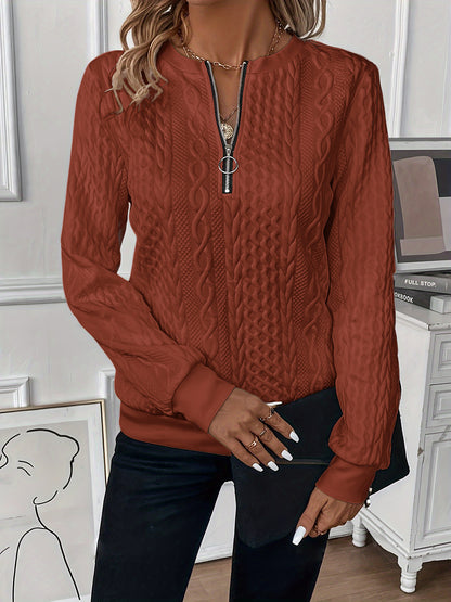 Short Women's Clothing With Zipper Sweater Long Sleeve Brick Red - D&A