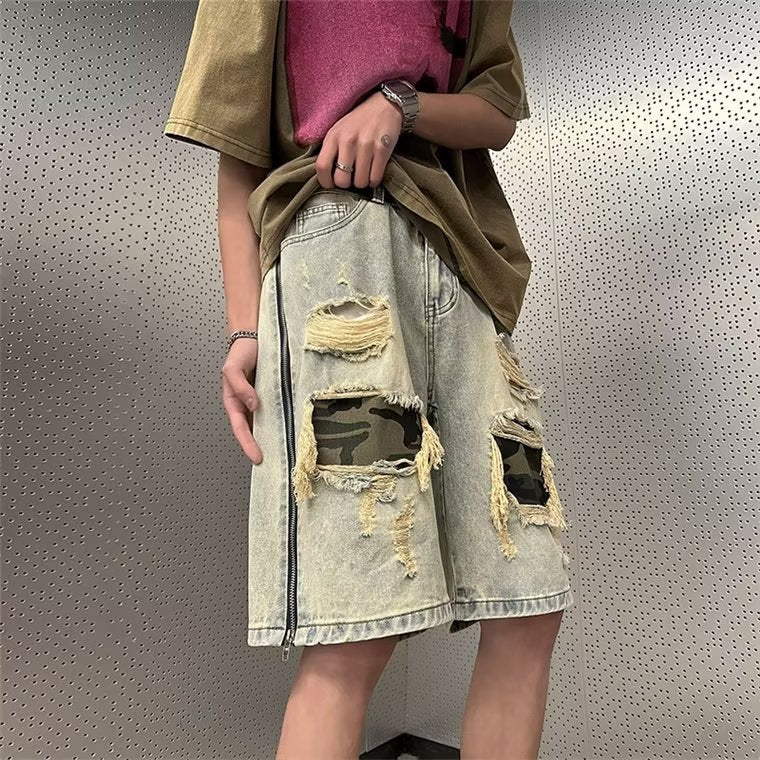 Men's Summer Ripped Camouflage Denim Shorts - D&A