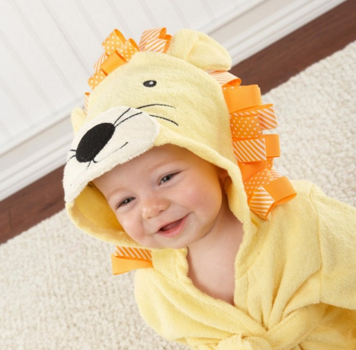 Cartoon Cute Animal Modeling Baby Bath Towels Baby Bathrobes Cotton Children's Bathrobes Baby Hooded Yellow lion - D&A