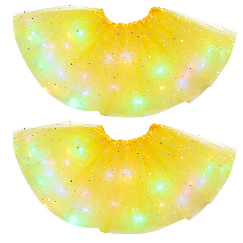 Magical & Luminous LED Princess Halloween Tutu Skirt Sequins Shiny Skirt 2pcs Yellow - D&A