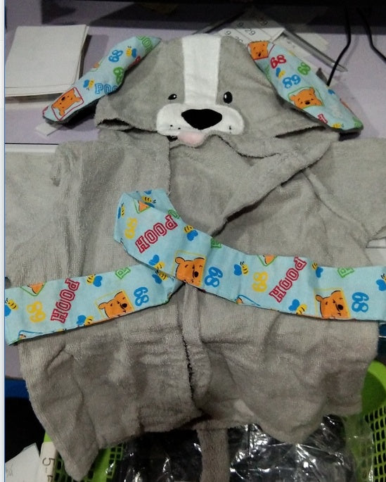 Cartoon Cute Animal Modeling Baby Bath Towels Baby Bathrobes Cotton Children's Bathrobes Baby Hooded Gray dog - D&A