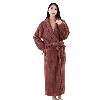 Nightgown Unisex Thickened Long-sleeved Pajamas Brown - D&A