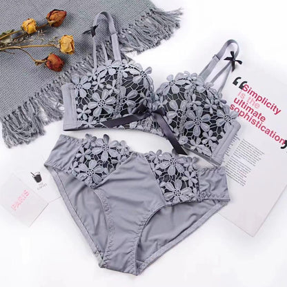 Lace embroidered brassiere bra Grey - D&A