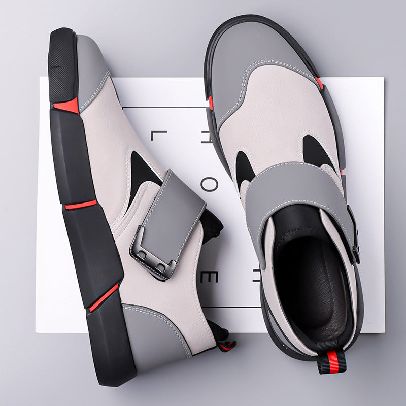 Men's Casual Leather Shoes Comfortable Slip-on Low-top Velcro Non-slip Flat Heel Shock Absorption - D&A